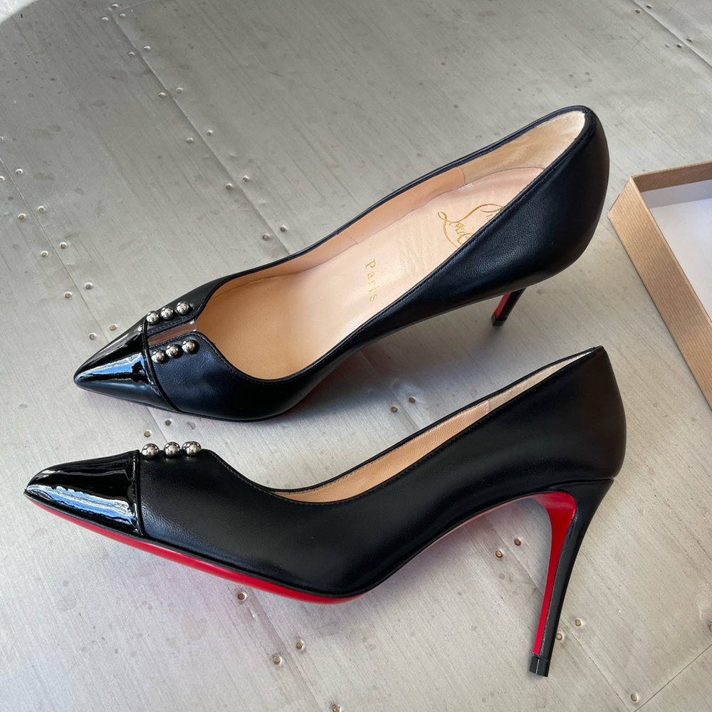 christian louboutin predupump black leather stiletto 85mm sz 35 pump - Picture 4 of 9
